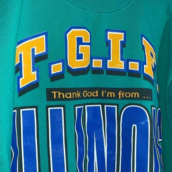 Vintage Sun Green 80's TGIF Thank God I'm From Illinois Crewneck Sweatshirt XL - Picture 3 of 10